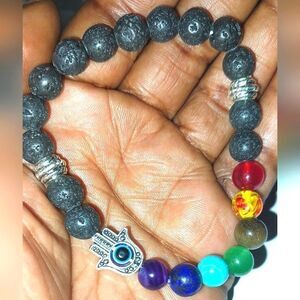 Gorgeous black 7 chakra crystal stone Hamas Hand bracelet